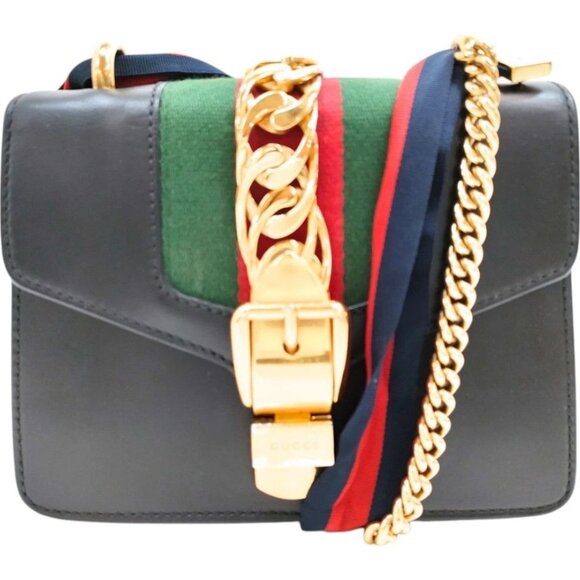 137580BQ (X6) Gucci Crossbody Bag Sherry Line Black Leather - Picture 1 of 9